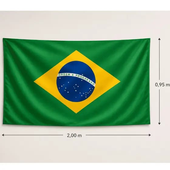 Bandeira Brasil Gigante Oficial 2,00x0,95m Tecido Poliéster Copa do Mundo Seleção Eventos Torcida