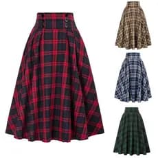Comércio exterior cintura alta xadrez grande balanço saia outono inverno moda feminina xadrez cintura elástica saia linh