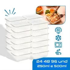 Marmitas Fit Pote Descartável Retangular Plástico Freezer Microondas com Tampas