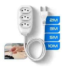 Extensão Elétrica 3 Tomadas Tripolar Bivolt 2 3 5 10 Metros Branco