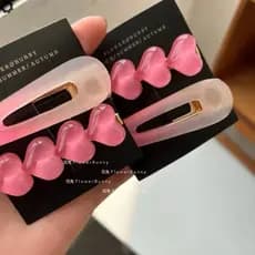 2PCS Coração Rosa Gradiente De Amor Faixa De Cabelo Quebrado Grampo De Pato Para Meninas Doces Adoráveis