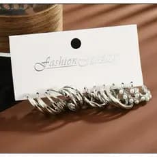 Conjunto de Brincos 6 Pares Prateado