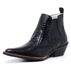 Bota Masculina Country Texana Couro Legitimo Bico Fino Masc