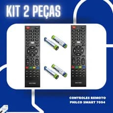 Kit 2 peças de Controle Remoto Compatível com Tv Smart Philco com pilhas  7094  Modelos Específicos.