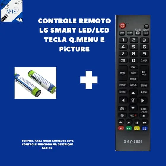 Controle Remoto Compatível com Tv L G  Smart Led/ Lcd Tecla Q.MENU e PICTURE AKB74915321 S K Y-8051