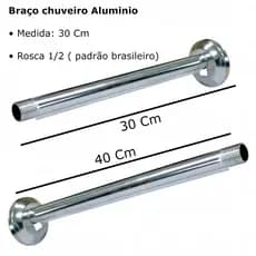 Braço-Haste-Cano Suporte Para Chuveiro Polido de 40cm/30cm