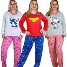 Pijama Longo Estampado Personagens / Roupa de Dormir Feminina