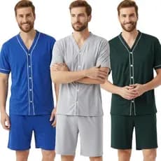 Pijama Masculino Manga Curta Liso/ Pijama com Botões