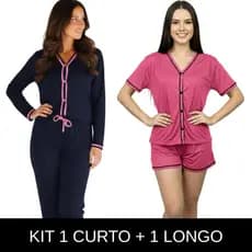 Kit 2 Pijama Blogueirinha | Pijama Longo e Baby Doll Americano com Botões Ideal no