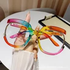 Óculos Redondos De Armação Grande Para Mulheres , Luz anti-Azul , Armações De Elegantes Em Cor Arco-Íris