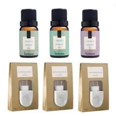 Kit Aromatização Premium Via Aroma 3 Difusores Porcelana + 3 Essencias
