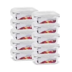 Jogo 10 Potes de Vidro 370 ml Hermético Marmita Fit com Tampa 4 Travas
