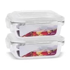 Jogo 2 Potes de Vidro 370 ml Hermético Marmita Fit com Tampa 4 Travas