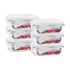 Kit 6 Potes de Vidro 640 ml Hermético Marmita Fit com Tampa 4 Travas