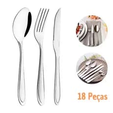 Jogo 18 Peças Talheres De Aço Inox 6 Faca 6 Garfo 6 Colher