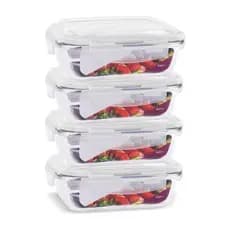 Kit 4 Potes de Vidro 640 ml Hermético Marmita Fit com Tampa 4 Travas