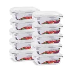 Kit 10 Potes de Vidro 640ml Hermético Marmita Fit com Tampa 4 Travas