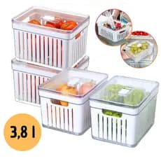 Kit Organizador de Geladeira Cesto Com Tampa Multiuso Alimentos Verduras e Vegetais