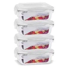Kit 4 Potes de Vidro 370 ml Hermético Marmita Fit com Tampa 4 Travas