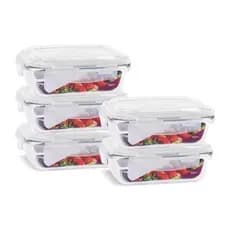 Kit 5 Potes de Vidro 640 ml Hermético Marmita Fit com Tampa 4 Travas