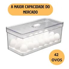 Porta Ovos 42un Grande Organizador de Geladeira Acrílico Tampa com Respiro Acrílico Resistente