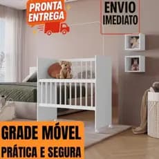 Mini Berço GRADE MOVEL - Colchão, Rodinhas e Varão de Mosqueteiro