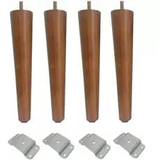 kit 4 Pé palito madeira 35 cm com chapinhas de metal para moveis
