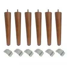 Kit Jogo 6 Pés Palito Castanho 30CM Com 6 Chapinha Inclinada Para Poltrona Puff Rack Móveis