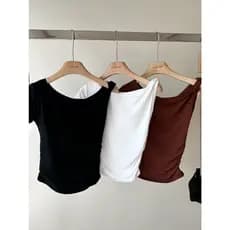 KIT 3pcs Camiseta Ajustada Casual Feminina Com Manga Assimetrica Blusa Viscose Basica elastano