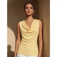 Regata Plissada Ajuste Cintura,Corte fovorecedor Blusa Comprido Tecido Estica Forrado Frente e Costa