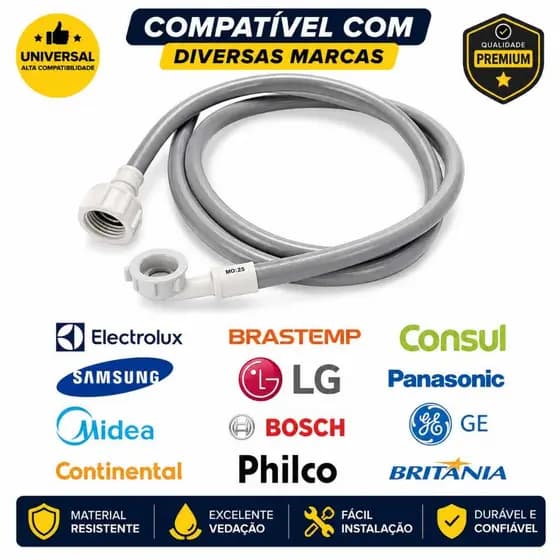 Mangueira de Entrada Universal para Máquina de  Lavar 1,20m 2m 3m e 5m Lavadora Lava  e Seca Lava louças Alta Pressão