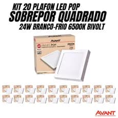 KIT 20 PLAFON 24W AVANT POP LED SOBREPOR QUADRADO PAINEL BRANCO FRIO 6500K