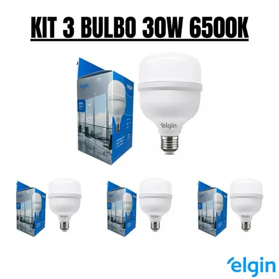KIT 3 Lâmpada Bulbo Led 30w Bivolt 6500K E27 - ELGIN