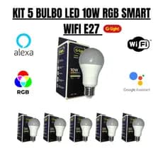 KIT 5 BULBO 10W SMART RGB INTELIGENTE WIFI ALEXA GLIGHT