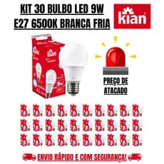 Kit 30 Lâmpada Bulbo Led 9w Branca Fria 6500k E27 Kian