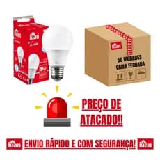 Kit 50 Lâmpada Bulbo Led 9w Branca Fria 6500k E27 Kian