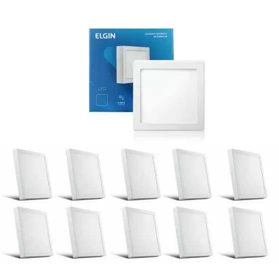 KIT 10 Painel Plafon Led Sobrepor Quadrado 18w 6500K Elgin