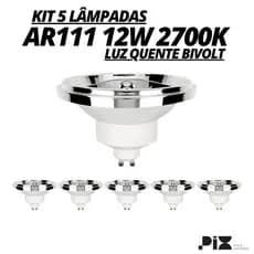 Kit 5 Lâmpada Led AR111 12W 2700K Branca Quente GU10 Pix