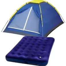 Kit Barraca Camping 2, 3 ou 4 Pessoas + Colchão Inflável de Casal Bomba Embutida Camping Praia Mor