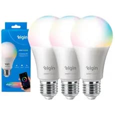 Kit 3 Lâmpadas Inteligente Bulbo LED Elgin 10W Smart Color RGB Wifi Compatível com Alexa