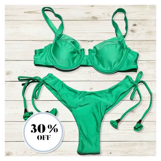 Biquíni Feminino Retro Meia Taça com Aro Calcinha Fio Duplo com bojo removível 5 cores Praia Verão 2024
