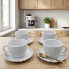 Kit 4 Xícaras Chá Café 210ml com Pires Cerâmica branco Moderna Mesa Posta Cappuccino ENVIO IMEDIATO