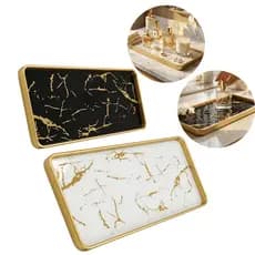 Kit 2 Bandejas Decorativa  Marmorizada Espelhada Dourada Preta Lavado Joias Perfumes ENVIO IMEDIATO