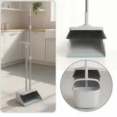 Kit Vassoura e Pá Ajustável 2 em 1 Com Limpa Cerdas Suporte Parede Compacto Ambientes ENVIO IMEDIATO