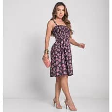 Vestido Feminino Curto Verão Floral Alça de Latex Casual