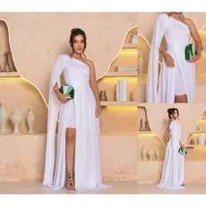 Vestido de Casamento Noiva e Madrinha Feminino Longo com Capa Noiva Festa Casamento Plus Size