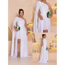 Vestido de Casamento Noiva e Madrinha Feminino Longo com Capa Noiva Festa Casamento Plus Size
