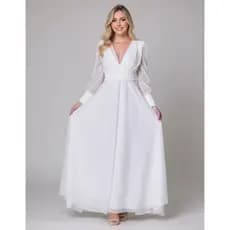Vestido Feminino Longo  Noiva Daniella Tule Poá Branco Casamento Civil