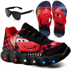 Kit Tênis Infantil Homem Aranha Com Led + Chinelo Infantil + Óculos Infantil