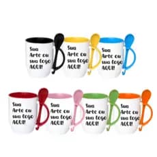 Caneca com colher Porcelana Personalizado Sua Arte Logo Presente Brindes 350 ml
